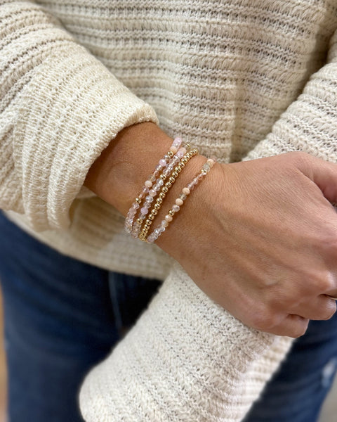 Glass & Gold Pink Bead Stretch Bracelets