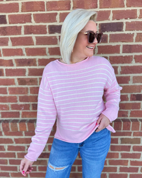 Melanie Relaxed Sweater in Pink/Cream