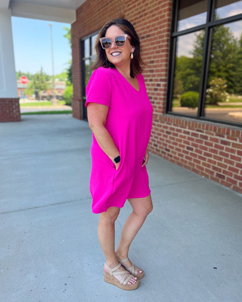 Sandy REG/CURVY Shift Dress in Hot Pink FINAL SALE