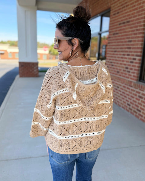 Tiana Crochet Stripe Sweater in Taupe/Cream FINAL SALE