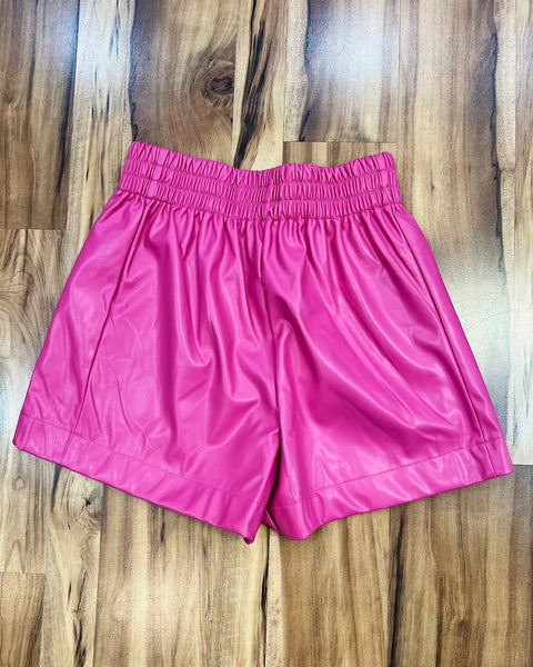 Kristen Faux Leather Shorts in Hot Pink
