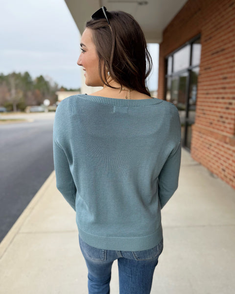 Sawyer Boat Neck Sweater in Dusty Teal FINAL SALE