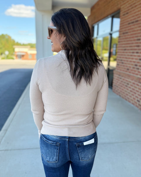 Kari Front Twist Sweater Top in Taupe