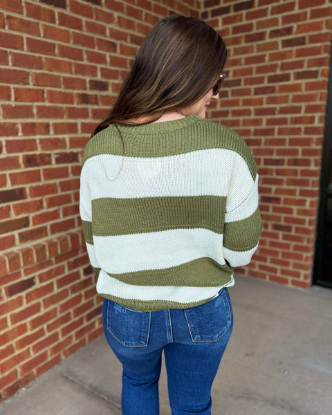 Kadie REG/CURVY Stripe Knit Sweater in Olive