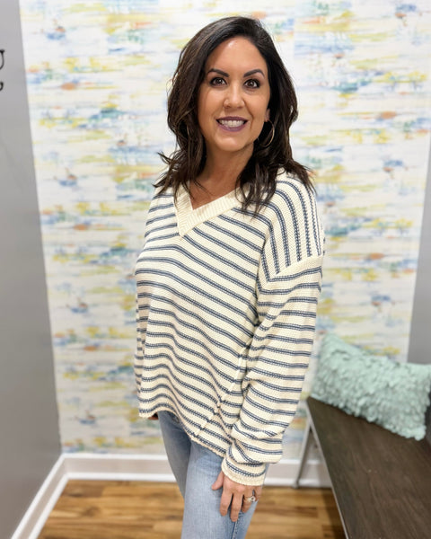 Kayce Sweater in Natural/Navy