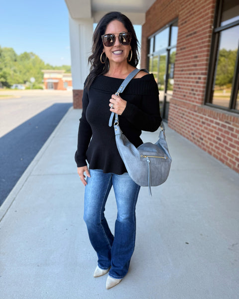 Leigh Distressed Hobo Bag in Dusty Blue