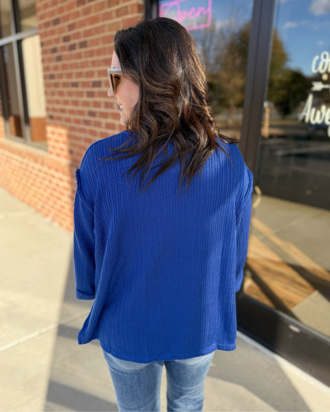 Ryder REG/CURVY 3/4 Sleeve Top in Royal Blue