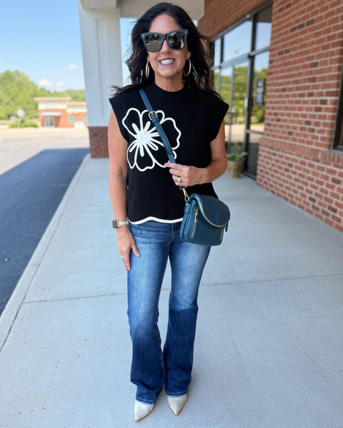 Saylor Floral Scallop Hem Sweater in Black FINAL SALE