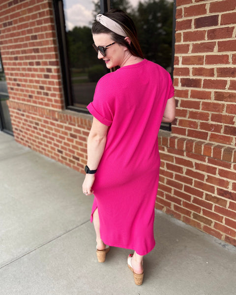 Jordyn REG/CURVY Midi Dress in Hot Pink FINAL SALE