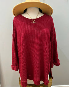Olivia CURVY Waffle Knit Sweater in Crimson FINAL SALE