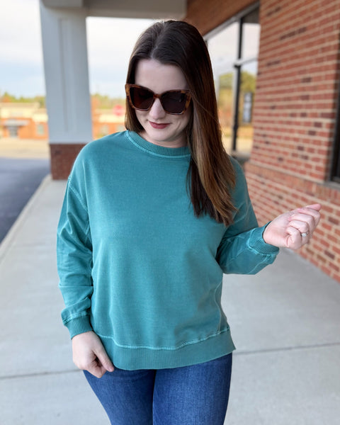 Tyler REG/CURVY Pullover in Teal FINAL SALE