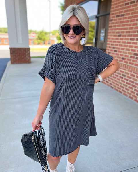 Lindsey Ribbed Dress in Charcoal FINAL SALE