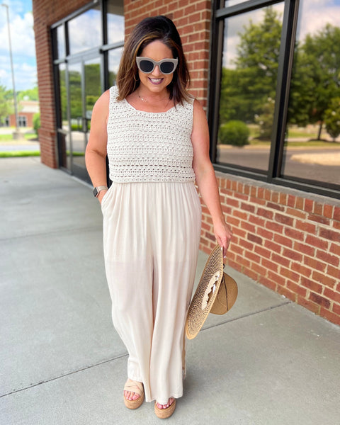 Lainey Crochet Jumpsuit in Shell FINAL SALE