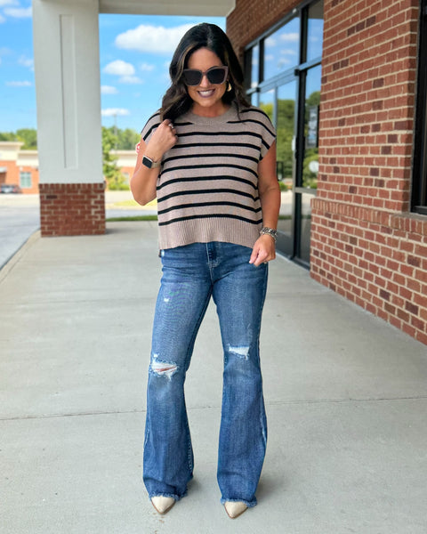 Jillian Stripe Knit Top in Light Mocha