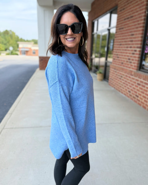 Kaylee Crew Neck Tunic Sweater in Blueberry