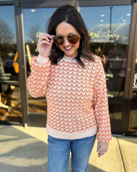 Mindy Chevron Sweater in Coral