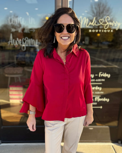 Bridget Button Up Blouse in Red