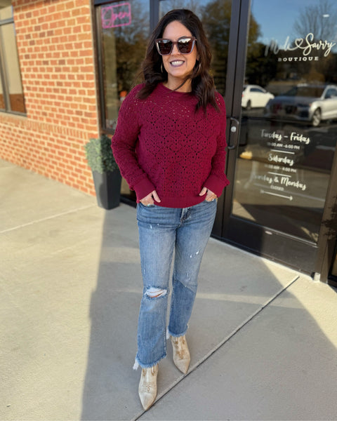 Sloane Crochet Sweater in Wine