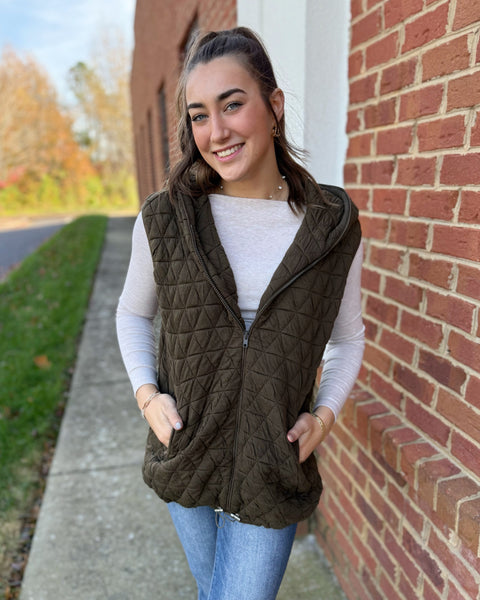 Brooks Quilted Vest in Olive
