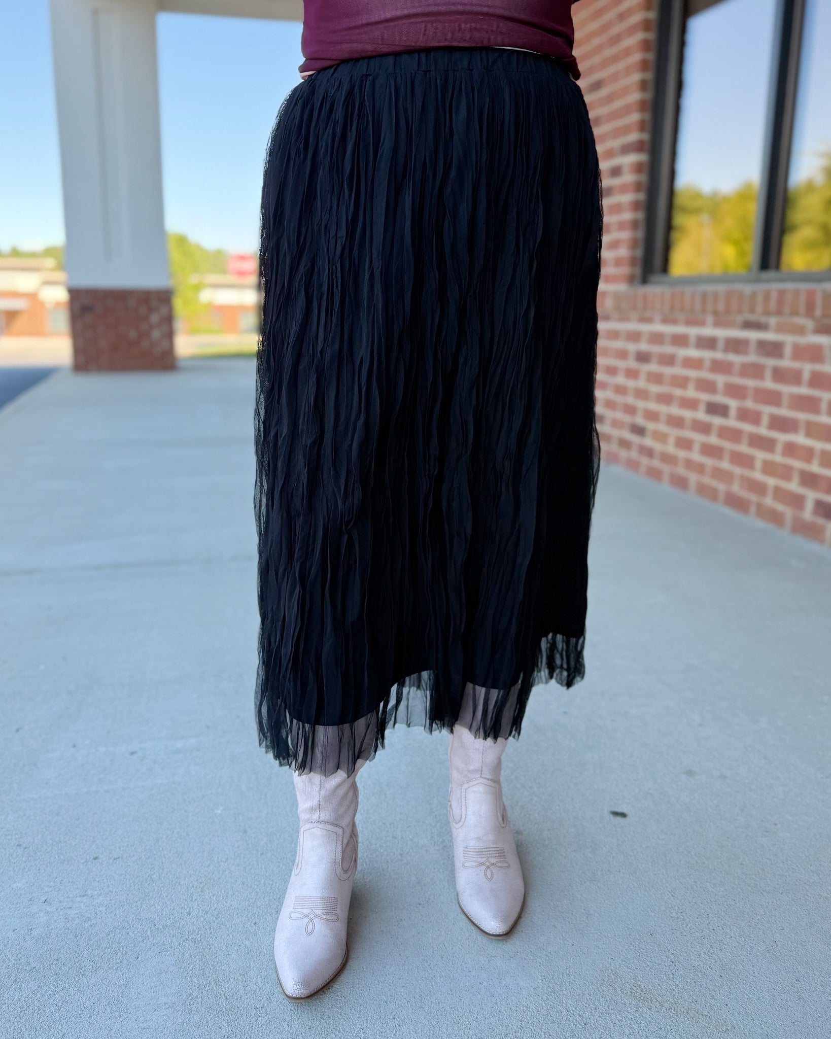 Karter Crinkle Mesh Skirt in Black FINAL SALE