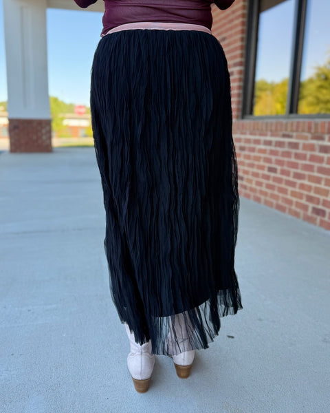 Karter Crinkle Mesh Skirt in Black FINAL SALE