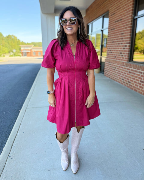 Maria Front Zip Dress in Berry