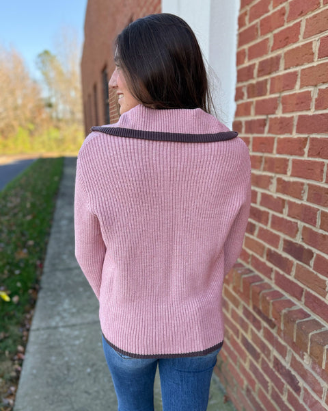 Nia Contrast Detail Sweater in Rose