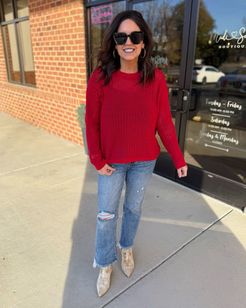 Sarah Crochet Sweater in Red