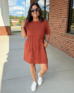 Abigail Drawstring Casual Dress in Chestnut