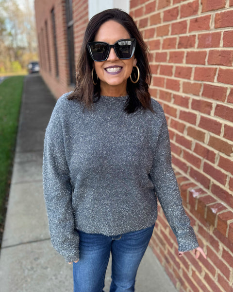 Kyra Eyelash Sweater in Charcoal