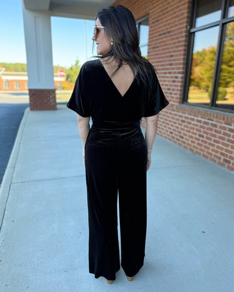 Kyle Velvet Jumpsuit in Black