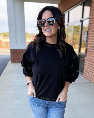 Taya Balloon Sleeve Top in Black FINAL SALE