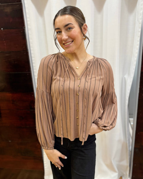 Candace Stripe Blouse in Brown