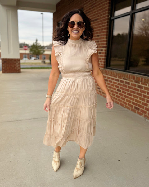 Blaire Tiered Ruffle Dress in Champagne