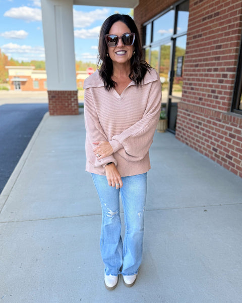 Bobbi Collared Dolman Sweater in Taupe