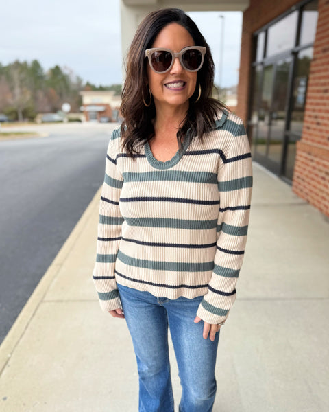 Fern Stripe Sweater in Ash Jade FINAL SALE