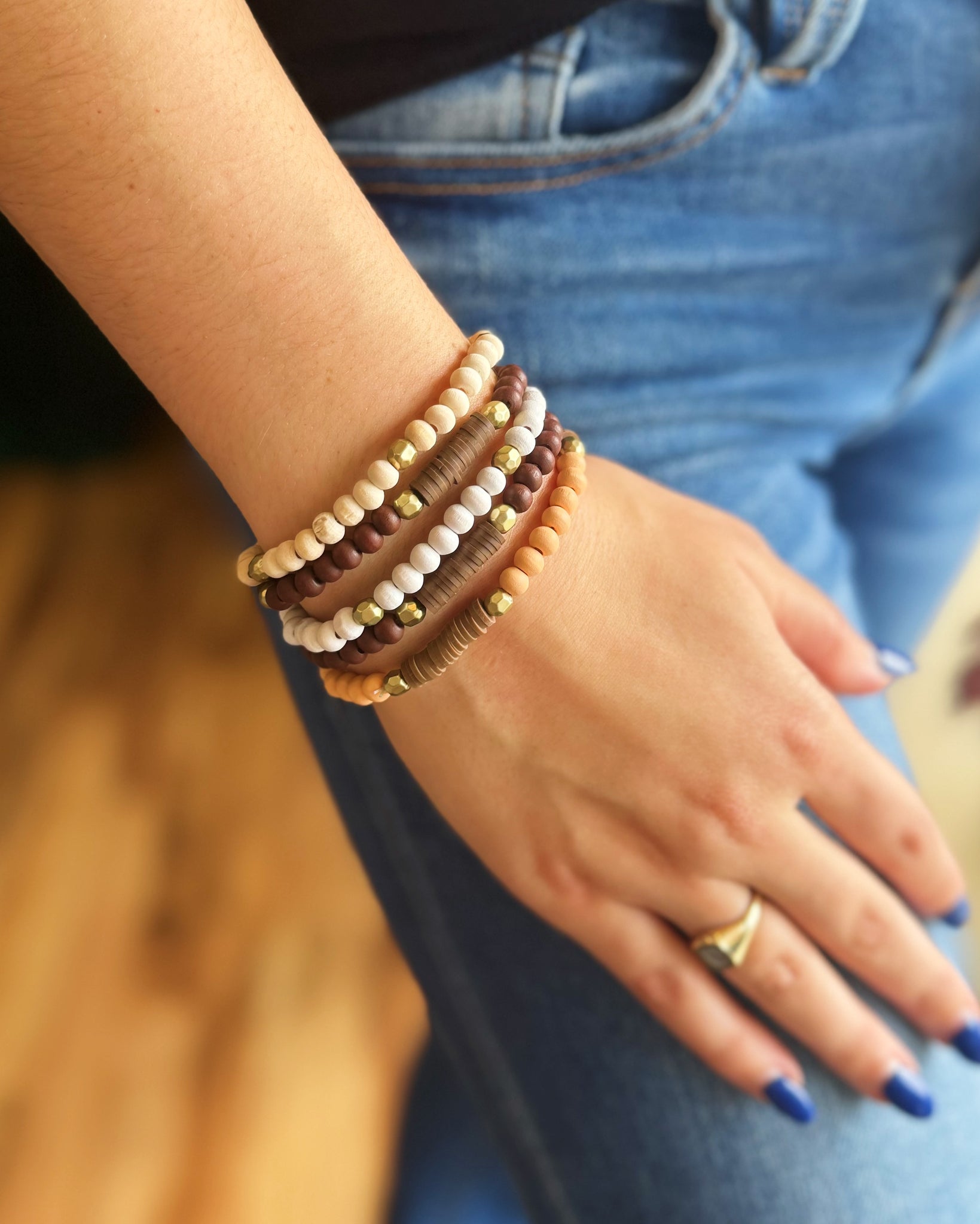 Clay & Wood Brown Beaded Bracelet