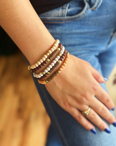 Clay & Wood Brown Beaded Bracelet