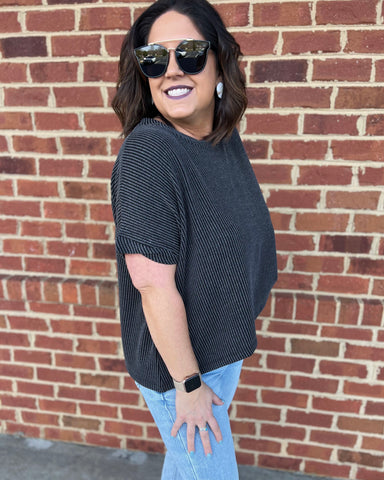 Rayna Textured Tee in Charcoal