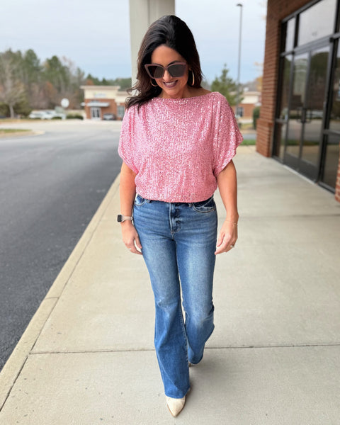 Whitney Glitter Top in Baby Pink FINAL SALE