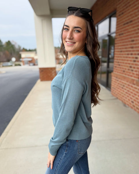 Sawyer Boat Neck Sweater in Dusty Teal FINAL SALE
