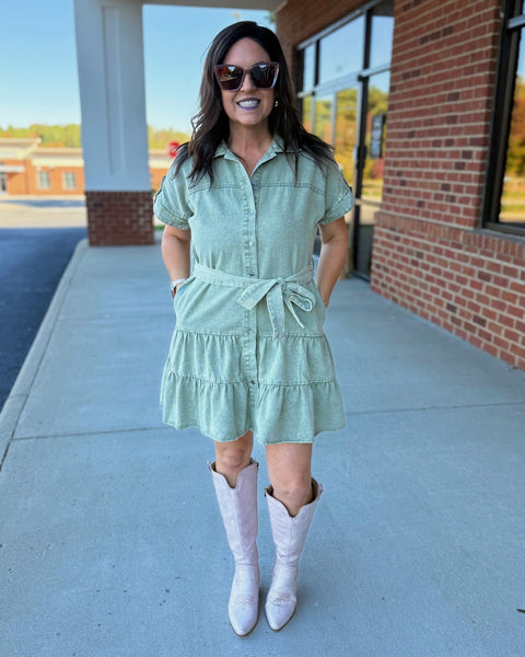 Becky Button Up Dress in Olive FINAL SALE
