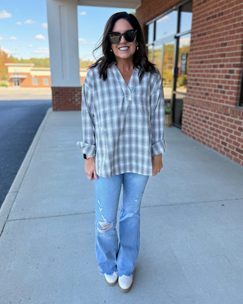 Tori Oversized Plaid Shirt in Black/Cream