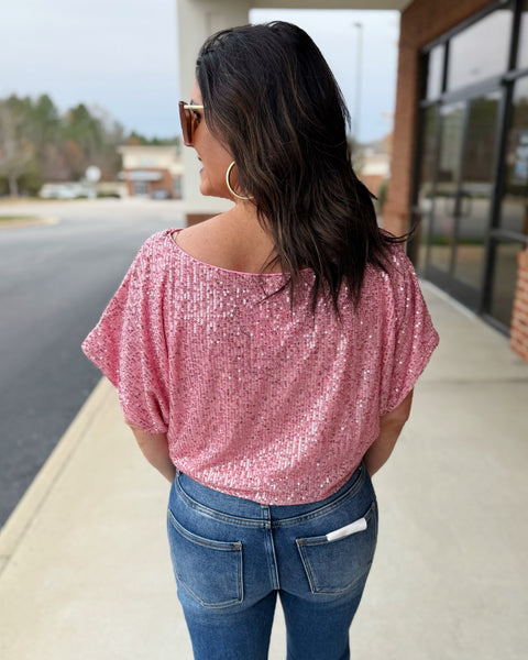 Whitney Glitter Top in Baby Pink FINAL SALE