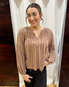 Candace Stripe Blouse in Brown