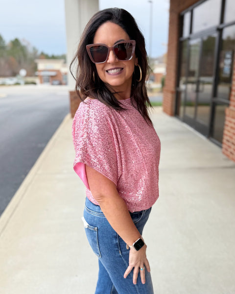 Whitney Glitter Top in Baby Pink FINAL SALE