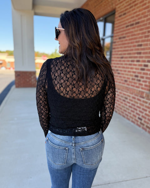 Royce Mock Neck Lace Top in Black