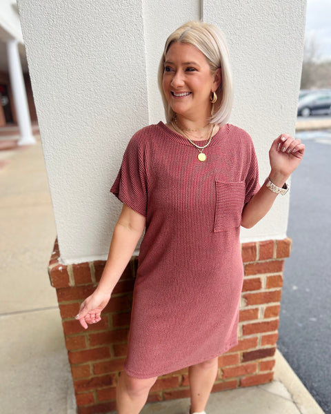 Lindsey Ribbed Dress in Rust FINAL SALE