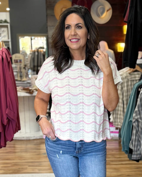 Ella Scallop Knit Sweater in Pink