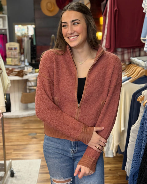 Salem Soft Fluffy Cardigan in Terracotta FINAL SALE